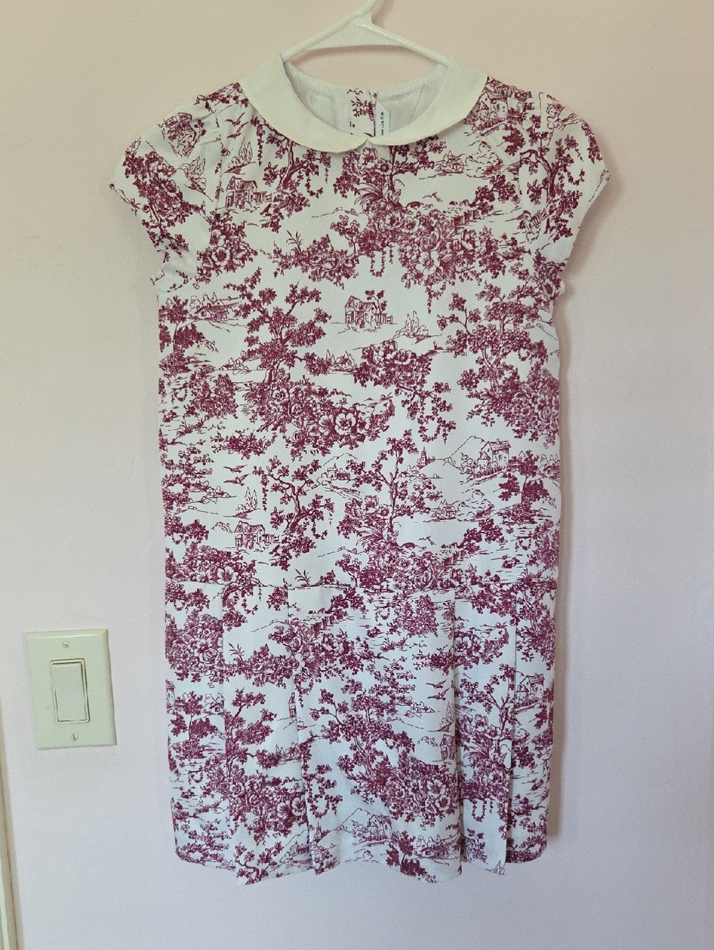 Janie and Jack White Dress with Burgundy Toile Print